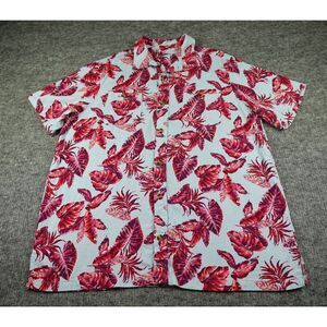 KINGSIZE Shirt‎ Mens 2XL Big Red Linen Blend Relaxed Fit Pockets Hawaiian Beach